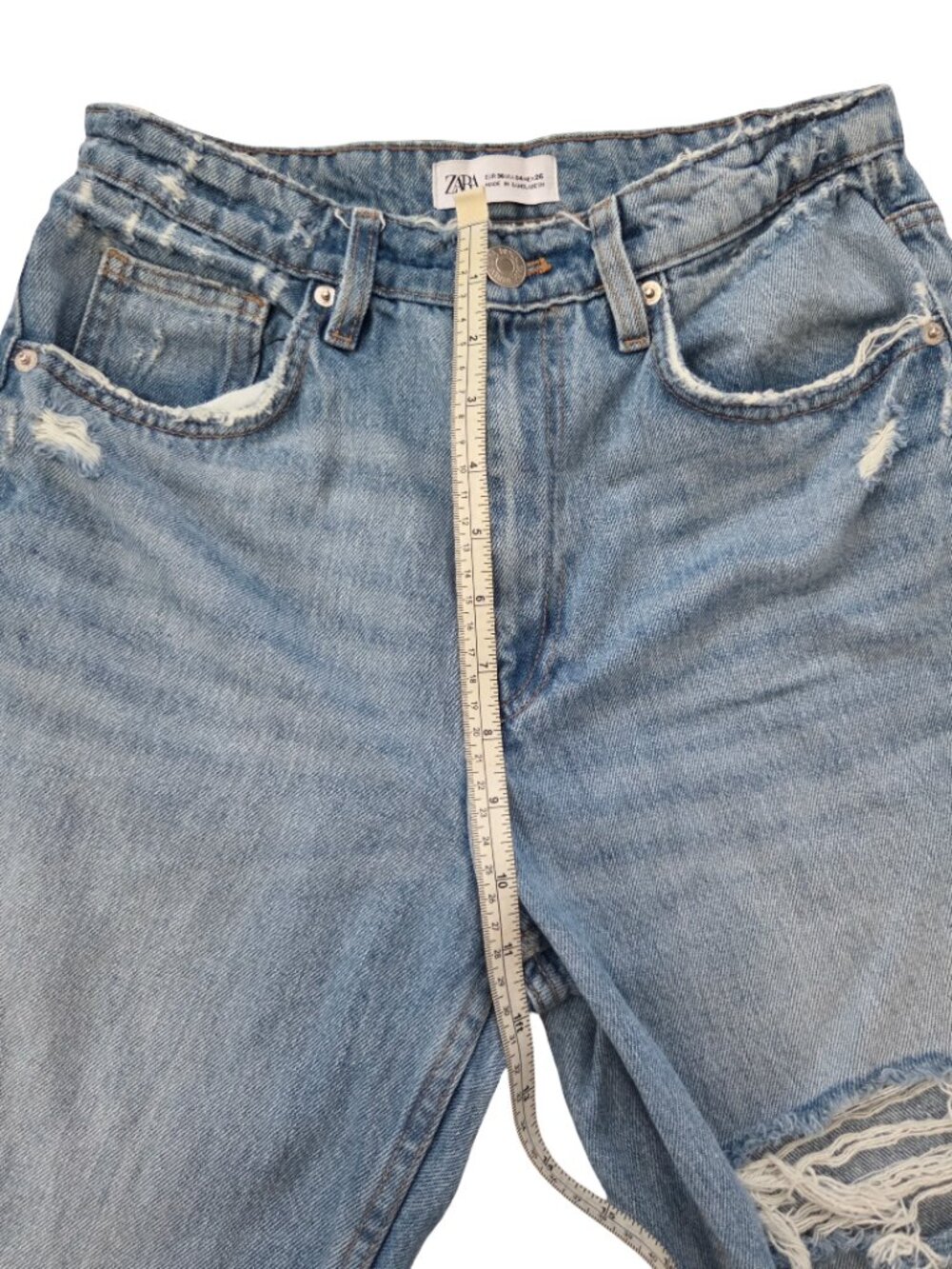 Zara Jeans Womens 4 26 Distressed Ripped Straight Leg High Rise Grunge Denim - Picture 13 of 14